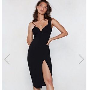 Black Plunge Midi Dress